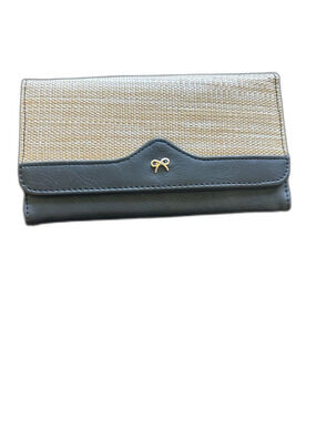 Hato Hasi Woven Straw and Black Trim Clutch Wallet NWOT